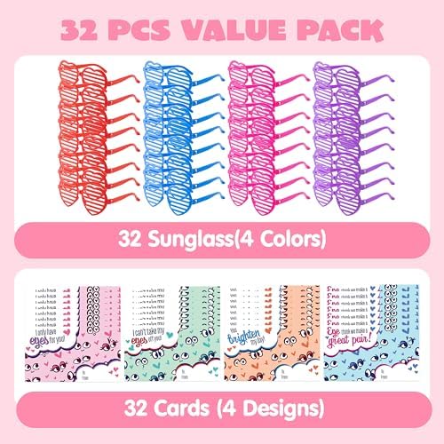 JOYIN 32 Pack Valentine Shades Glasses with Cards