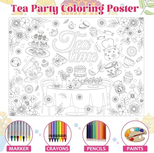 Tea Party Coloring Poster for Kids