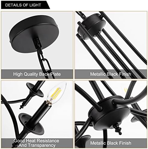 Black Industrial Chandelier with 8-Light Candle Stems