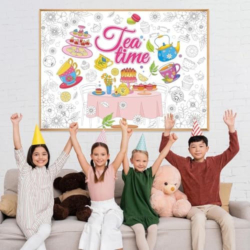 Tea Party Coloring Poster for Kids