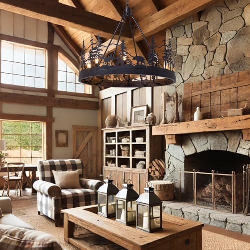 7PM 30-Inch Black Wagon Wheel Chandelier 8-Light