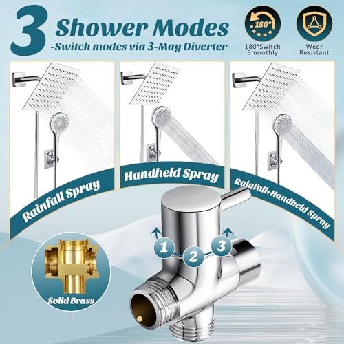Alltonevc 6 Inch High Pressure Rainfall Shower Head with Handheld Combo