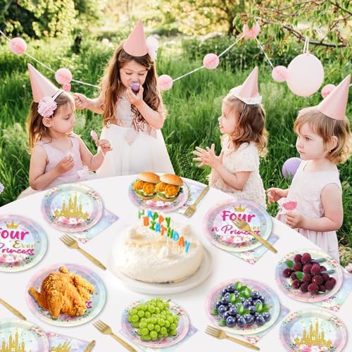 Forever a Princess 96Pcs Birthday Party Plates Set for 24 Guests