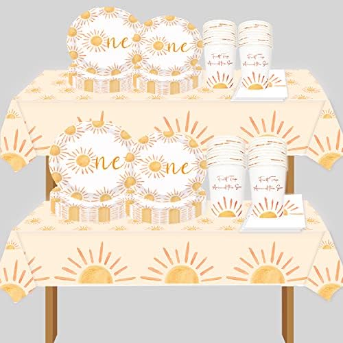 Boho One Sun Birthday Plates Set 40pcs