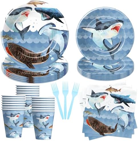 Shark Birthday Plates Napkins Party Set Serves 24