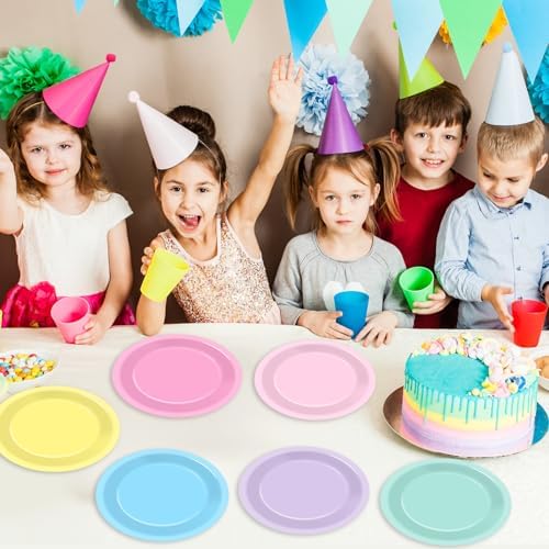 48Pcs Pastel Rainbow Paper Plates for Parties