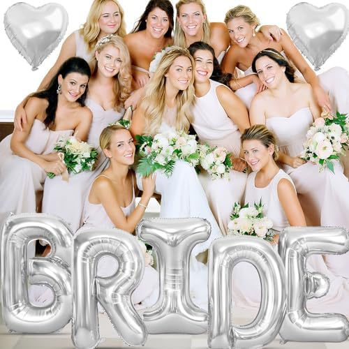40 Inch Silver BRIDE Letter Balloons Set