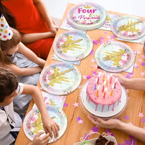 Forever a Princess 96Pcs Birthday Party Plates Set for 24 Guests