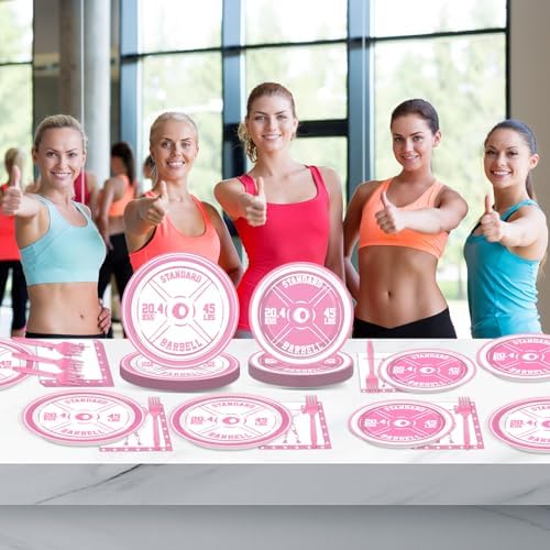96pcs Gym Birthday Plates Barbell Decor for Girls