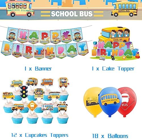 School Bus Birthday Party Decorations Set