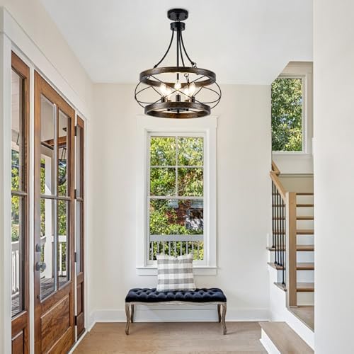 5-Light Farmhouse Chandelier 1772 Inch Bronze Drum Pendant Light