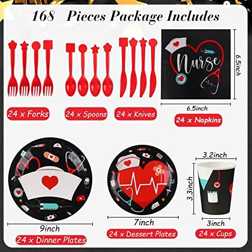 Yisong 168 Pcs Nurse Graduation Party Tableware Set for 24 Guests