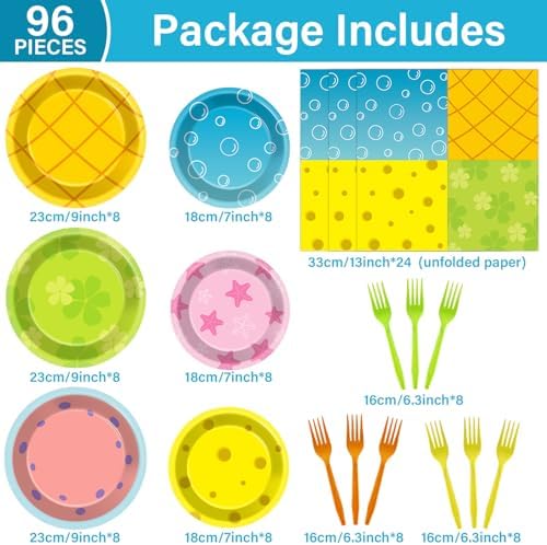 96Pcs Yellow Cartoon Party Plates Napkins Set