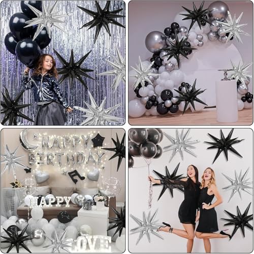 6PCS Black Silver Star Balloons for Party Decorations