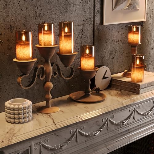 VIODAIM Ice Crystal Real Wax Flameless Candles with Remote Timer 3Pack