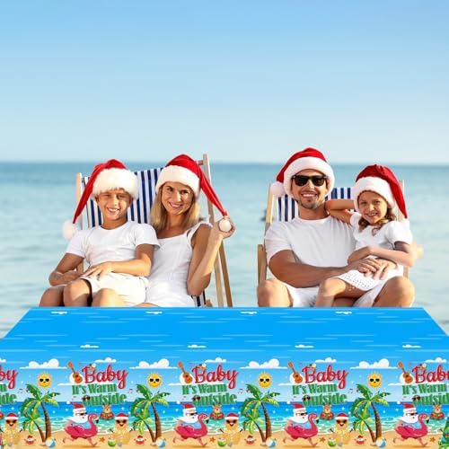 3Pcs Summer Christmas Tablecloth Set 54x108 Inch Hawaiian Print Waterproof Disposable Party Cover