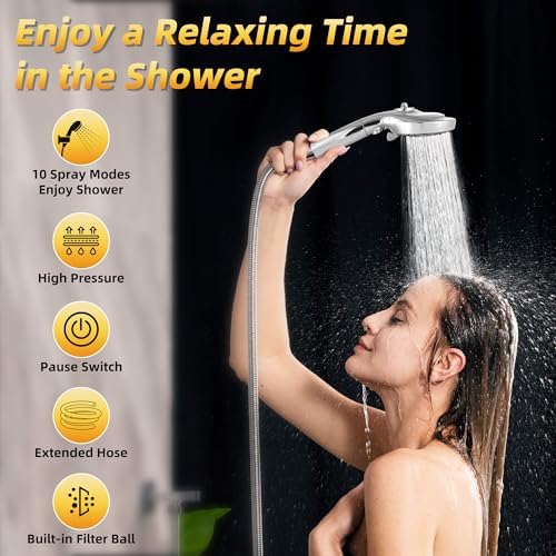 L-ife 10-Mode Handheld Shower Head with 59 Inch Hose