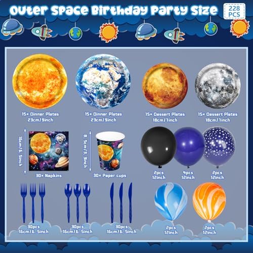 Outer Space Birthday Party Tableware Set 228pcs 30 Serve