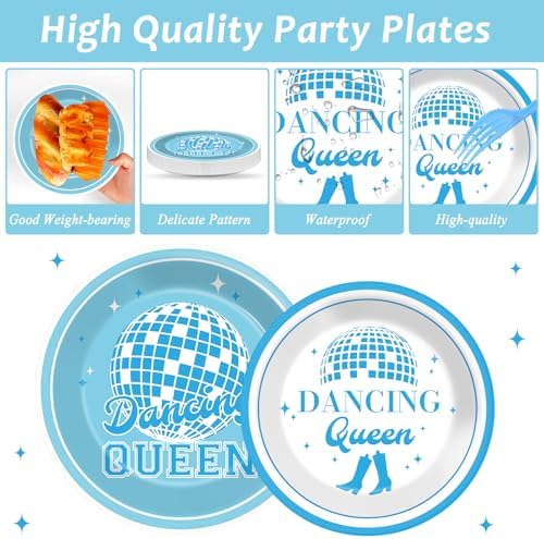 96Pcs Dancing Queen Blue Disco Party Plates Napkins Set for 24 Guests