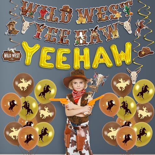 Western Party Decorations - 55 Pcs Cowboy Balloons Props
