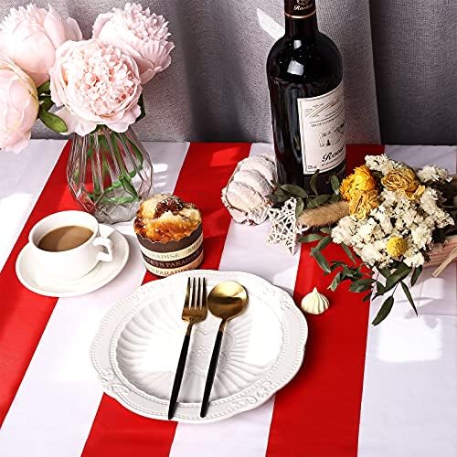 Elcoho 4 Pack 54x107 Inch Plastic Red White Stripes Carnival Circus Tablecloths