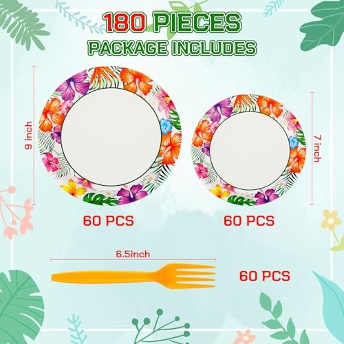 Skybooly 180 Pcs Summer Hawaii Paper Plates and Forks Set