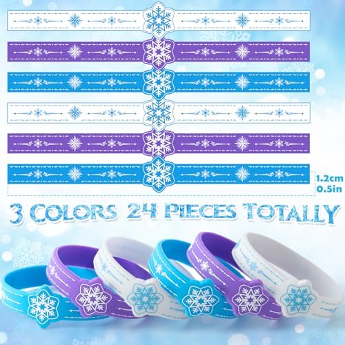 24 Pcs Snowflake Party Favors Silicone Wristbands Set