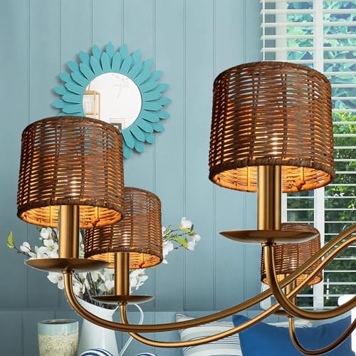 6 Piece Clip On Chandelier Shades Rattan Lamp Shades