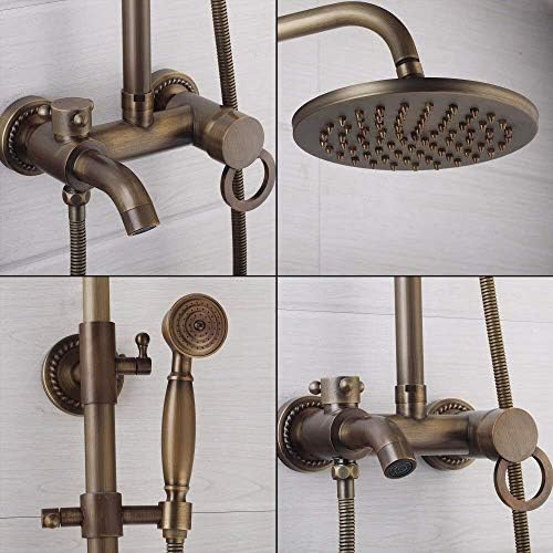 LASEVE 8 Inch Brass Antique Handheld Shower Set