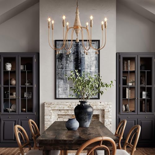 French Country Chandelier with 8 Gold Lights