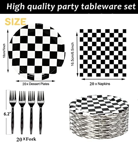 60Pcs Checkered Race Car Party Tableware Set
