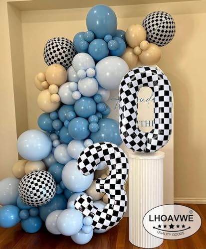 Checkered Number 5 Balloons 40 Inch Race Car Decorations