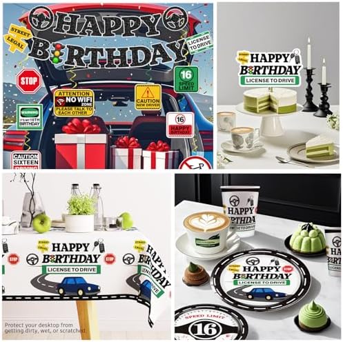 16th Birthday Decorations for Boys Car Theme Party Set