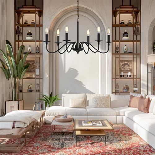 Rustic Black Iron 6-Light Chandelier for Dining Room
