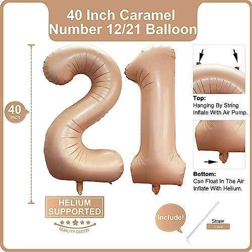 Lovoir 40 Inch Caramel Number 21 or 12 Jumbo Balloon