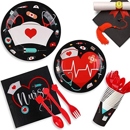 Yisong 168 Pcs Nurse Graduation Party Tableware Set for 24 Guests