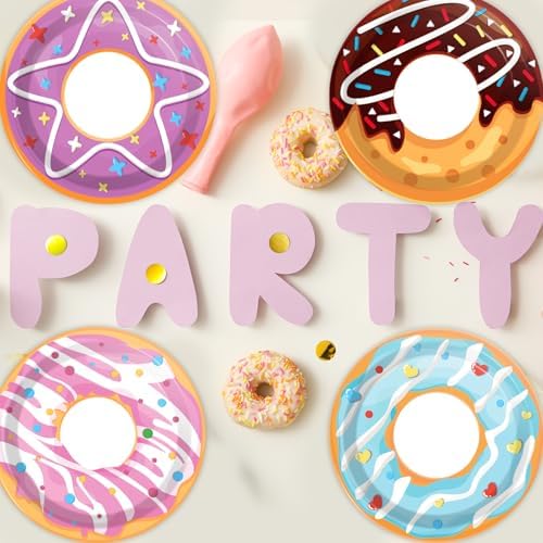 60Pcs Donut Themed Paper Plates for Birthday Party Decor