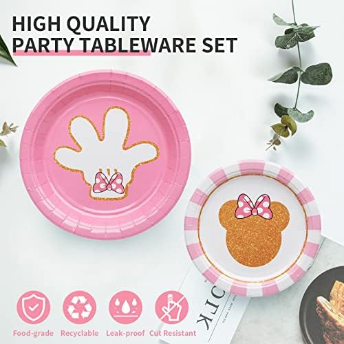 96 Pcs Minnie Tableware Set for 24 Guests Pink Theme Party Supplies