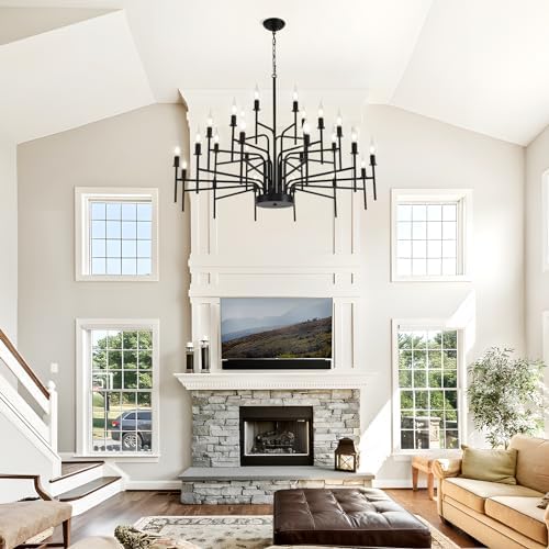Modern Farmhouse 24 Light Black Chandelier for Dining Room