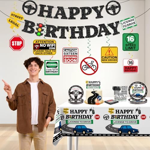 16th Birthday Decorations for Boys Car Theme Party Set