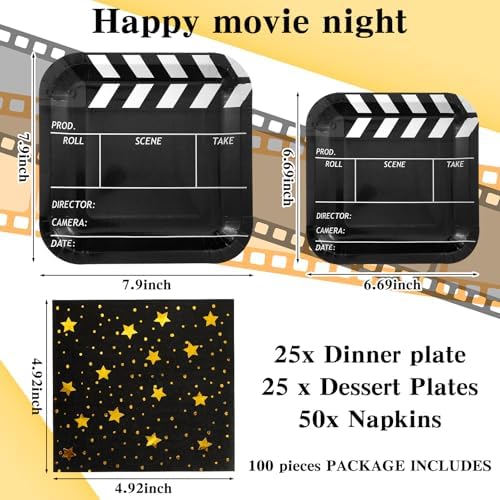 Patelai 100 Pcs Movie Night Plates and Napkins Set