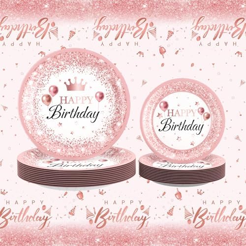 212Pcs Pink Rose Gold Plates Napkins Birthday Party Set