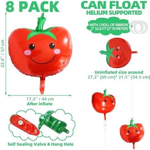 Cartoon Tomato Balloons 8 Pack Red Fruit Party Decorations