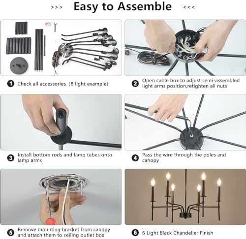 Qamra 6 Light Black Metal Chandelier