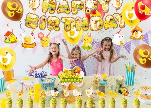 Chicken Party Decorations Birthday Balloons Cake Topper Set