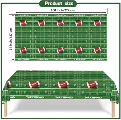 Kesfey 3 Pack Football Tablecloths 54x108 Green Rugby Themed Party Covers
