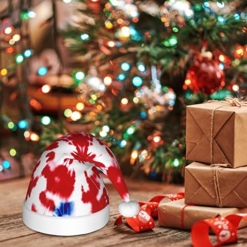 Augenstern Christmas Hat Blue Red Tie Dye Pattern Santa Hat Unisex