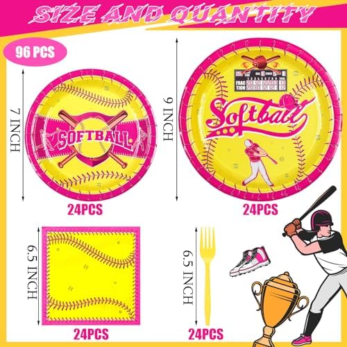 96 Pcs Softball Themed Party Decorations for 24 Guests