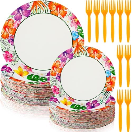 Skybooly 180 Pcs Summer Hawaii Paper Plates and Forks Set