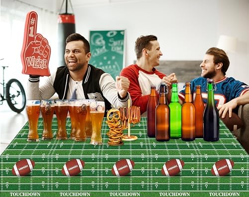 Kesfey 3 Pack Football Tablecloths 54x108 Green Rugby Themed Party Covers